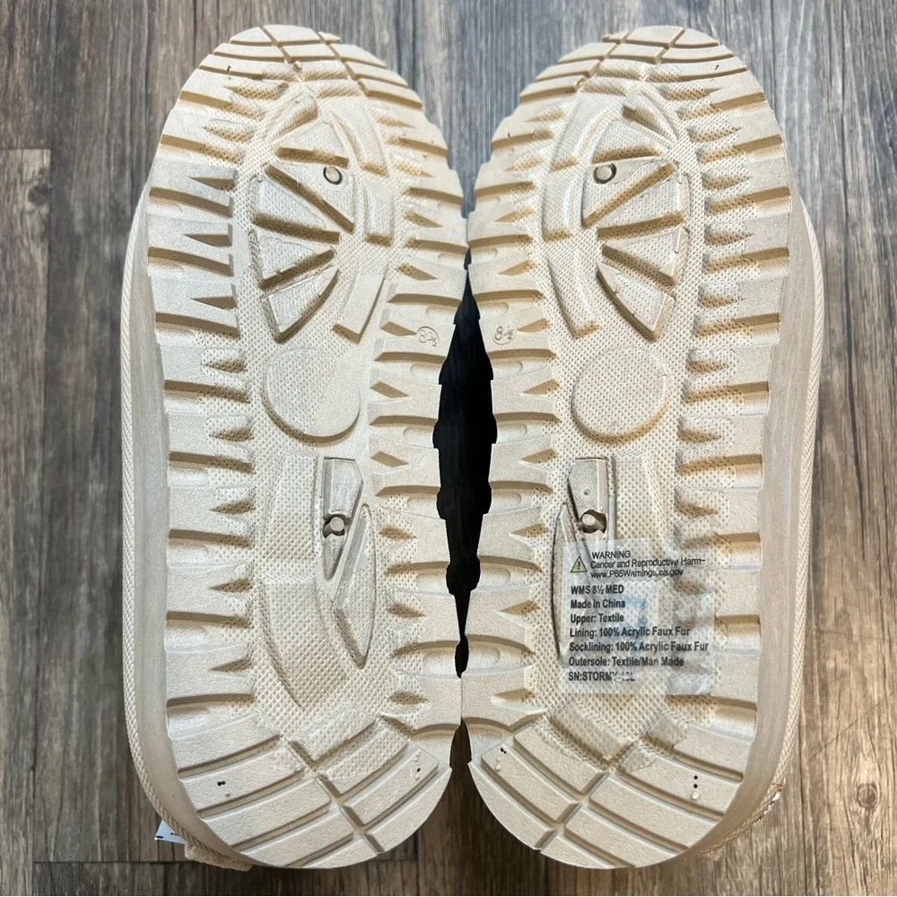 NWT Mudd Patform Slippers Clogs Faux Suede Tan Beige Sherpa Warm Winter Size 8.5 - Picture 11 of 13